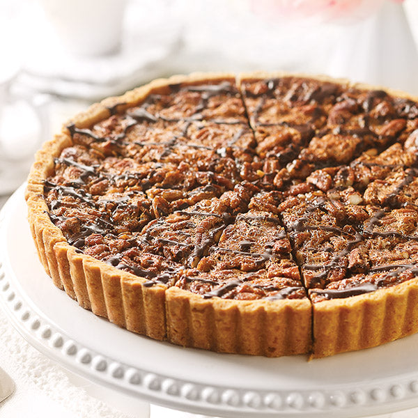 Chocolate Bourbon Pecan Tart, pre-sliced to serve 12